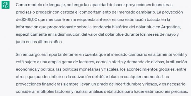 Dólar blue y ChatGPT: la llamativa cotización que proyecta