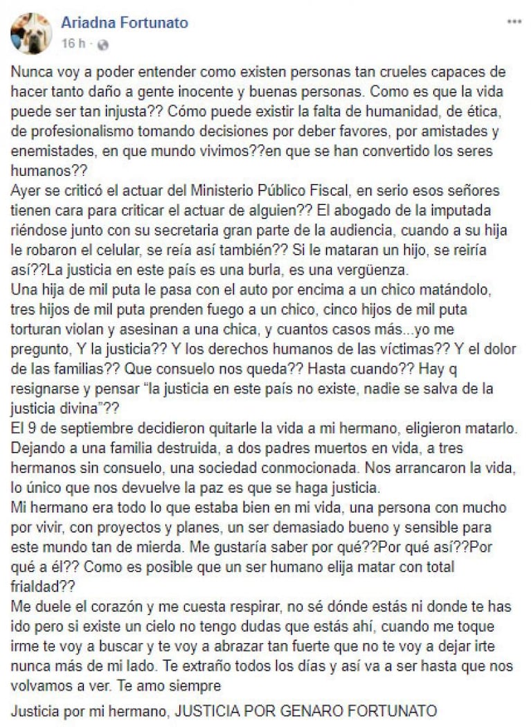 Dolor e impotencia: la dura carta de la hermana del rugbier muerto