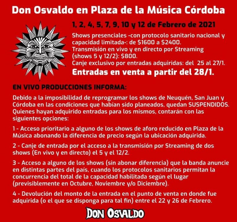 Don Osvaldo vuelve a los escenarios: anunciaron ocho shows en Córdoba
