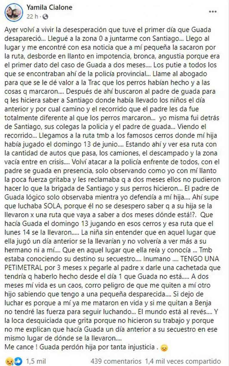 Dos meses sin Guadalupe: un perro detectó un rastro clave y su madre explotó de indignación