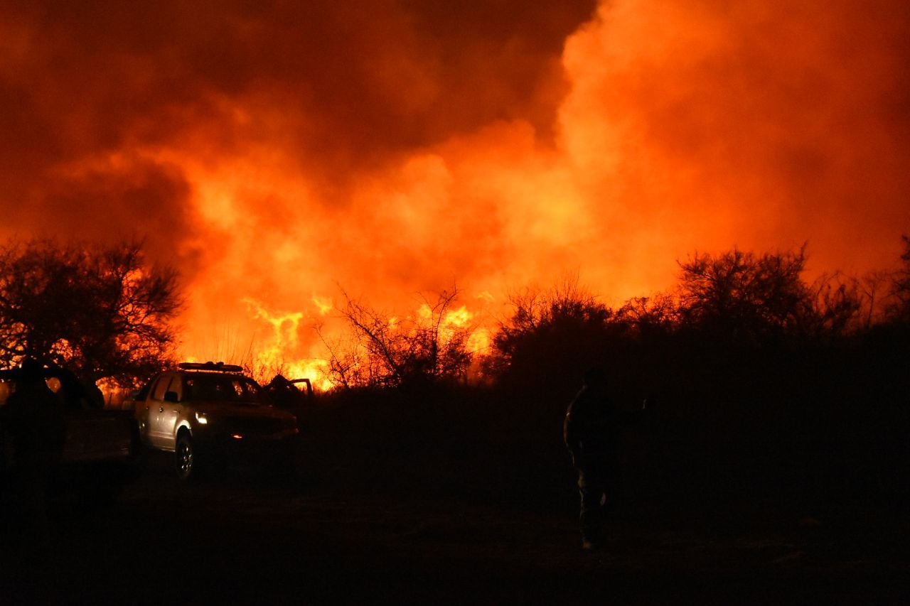 Dotaciones de bomberos y aviones hidrantes combaten las llamas. Foto: Lucio Casalla / ElDoce.tv