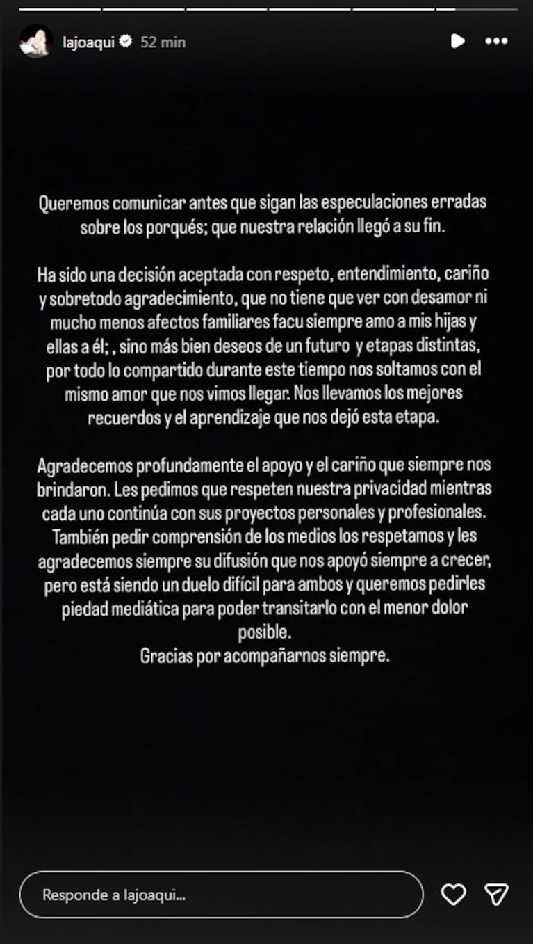 “Duelo difícil”: el duro mensaje de la Joaqui para confirmar su separación de Luck Ra