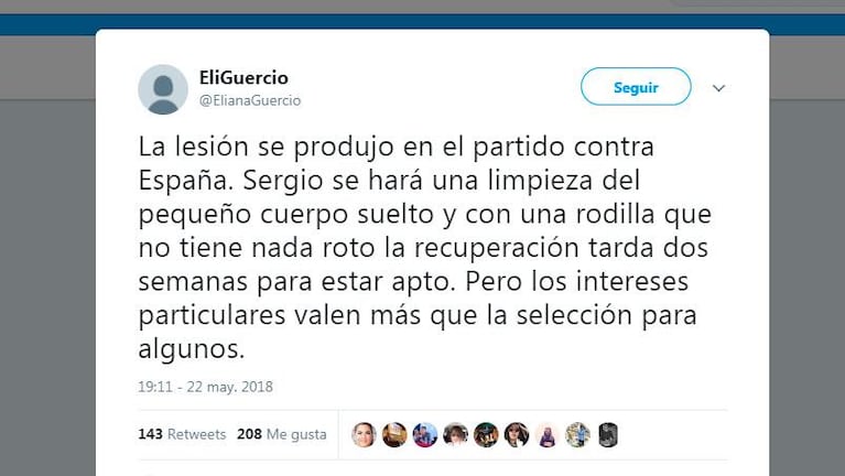 Durísima acusación de Eliana Guercio tras la desafectación de Sergio Romero