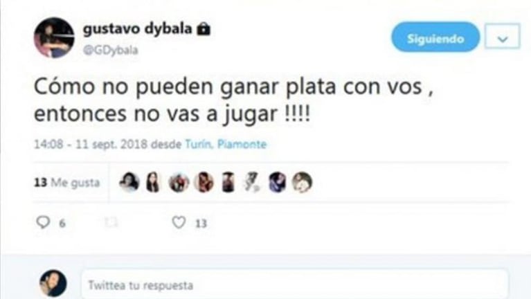 Dybala fue suplente y su hermano publicó un polémico mensaje