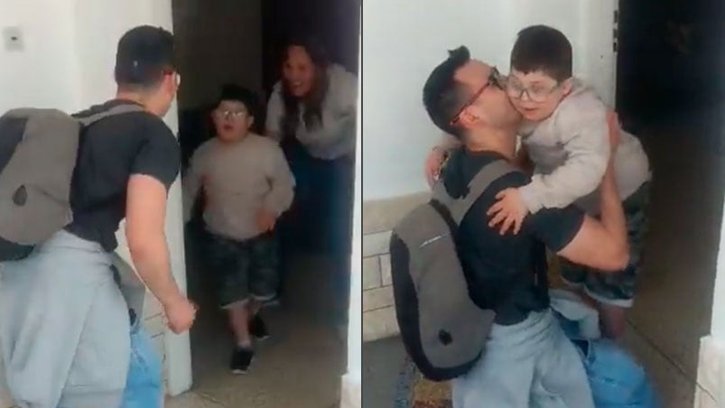 El abrazo más esperado: para el niño fue muy duro estar lejos de su padre.