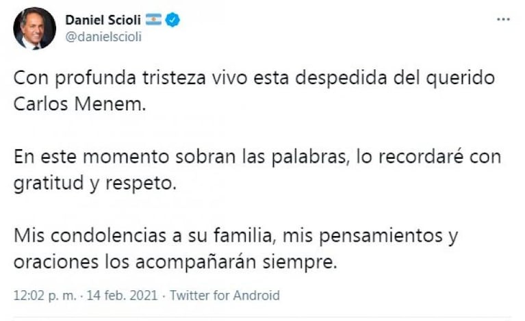 El adiós a Menem: los mensajes de Alberto Fernández, Mauricio Macri y Juan Schiaretti