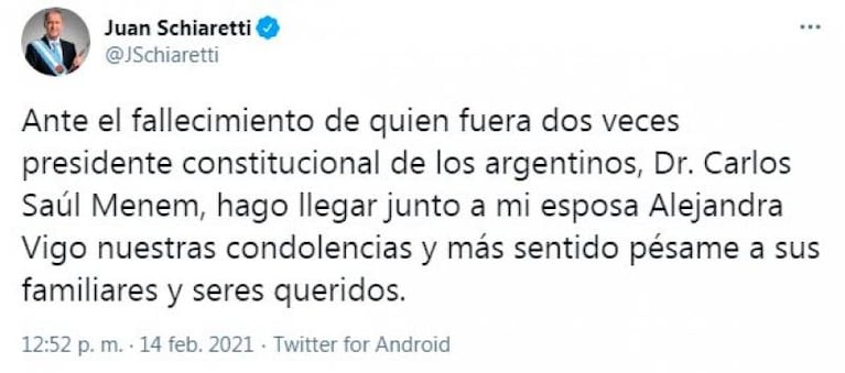 El adiós a Menem: los mensajes de Alberto Fernández, Mauricio Macri y Juan Schiaretti