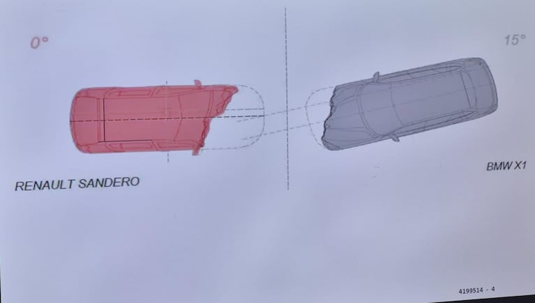 El ángulo de los vehículos en el impacto según la pericia oficial.
