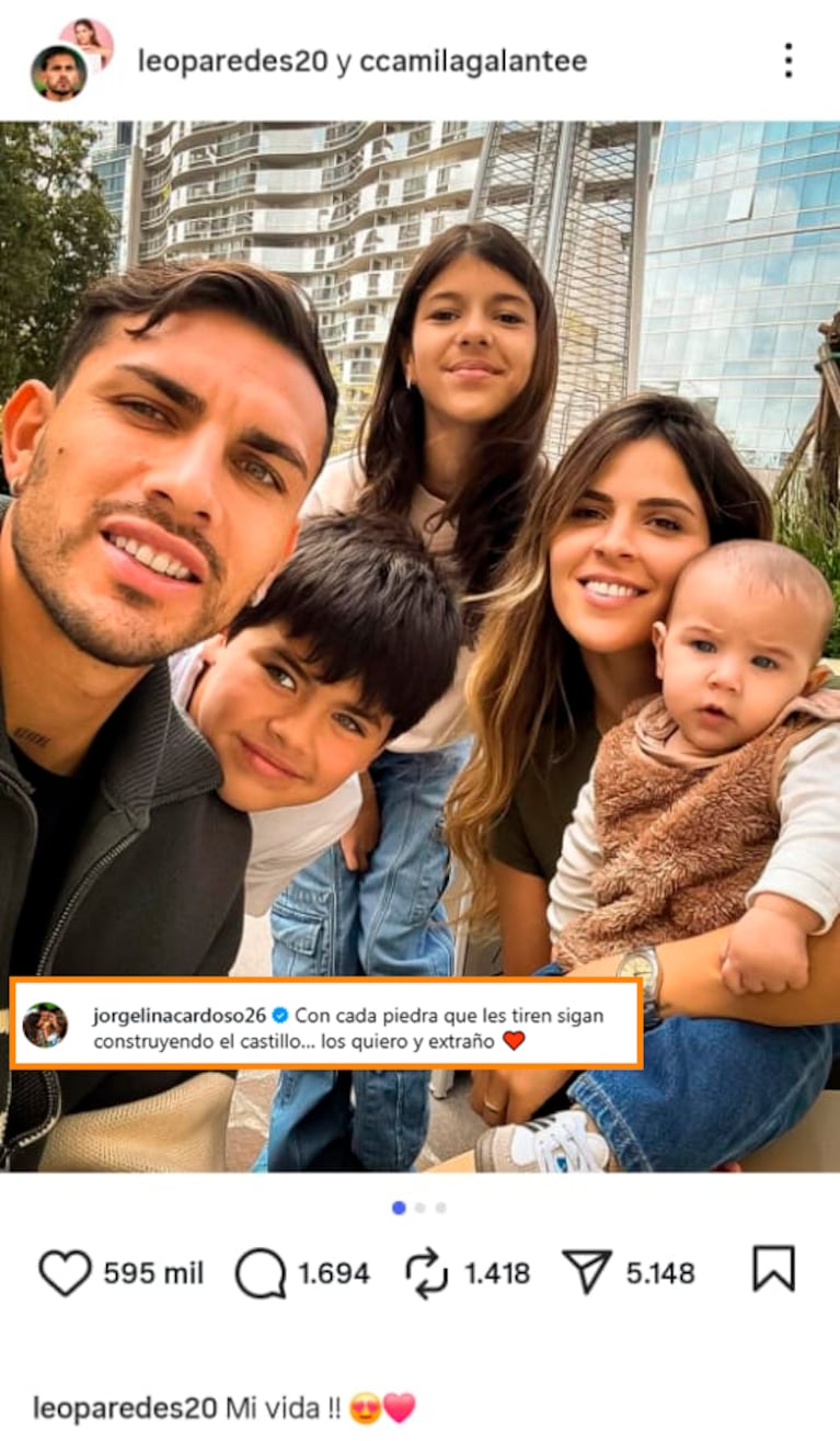 El apoyo de la esposa de Di María a Leandro Paredes y Camila Galante tras los rumores con Evangelina Anderson