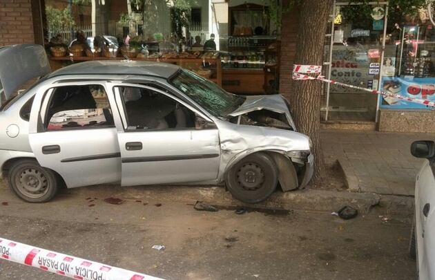 El auto dio de frente contra el árbol.