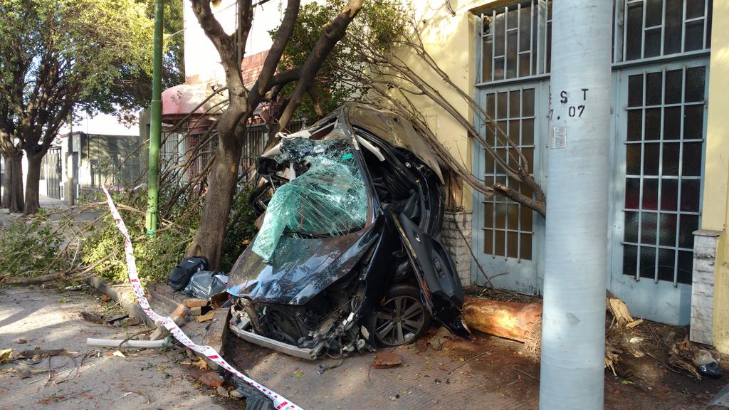 El auto quedó destrozado por el impacto.