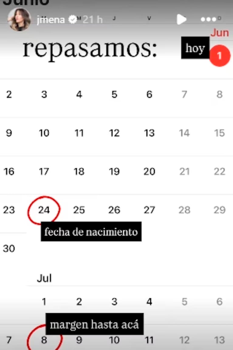 El calendario de Jimena Barón.