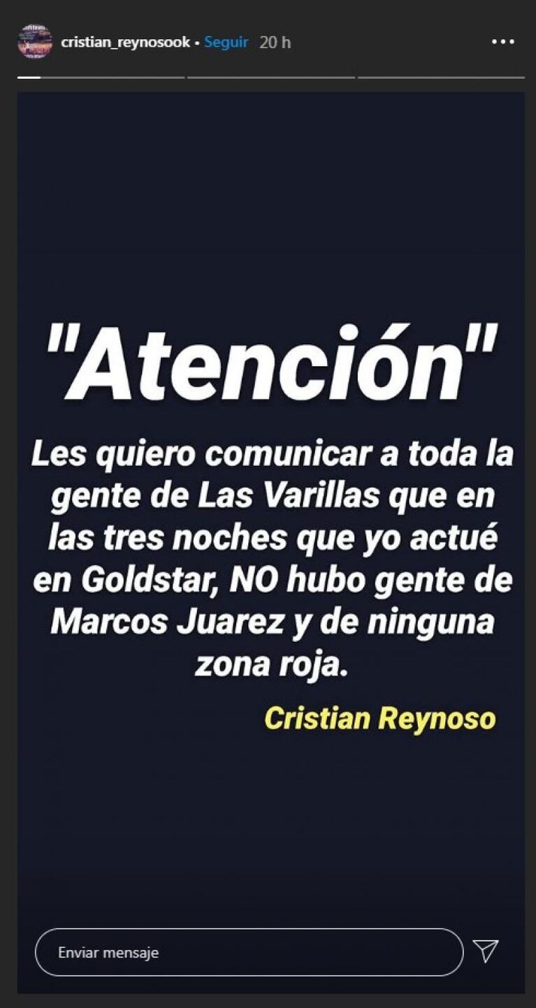 El cantante que dio un show en un bar de Las Varillas: "No es mi intención laburar fuera de la ley"