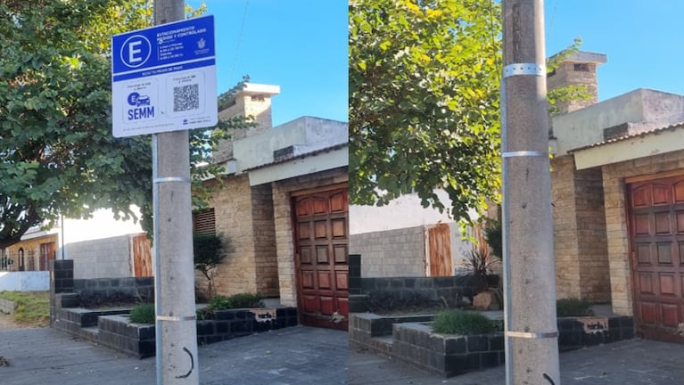 El cartel de estacionamiento fue removido del frente de un colegio de Poeta Lugones.