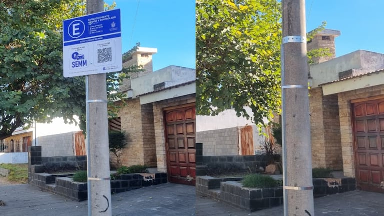 El cartel de estacionamiento fue removido del frente de un colegio de Poeta Lugones.