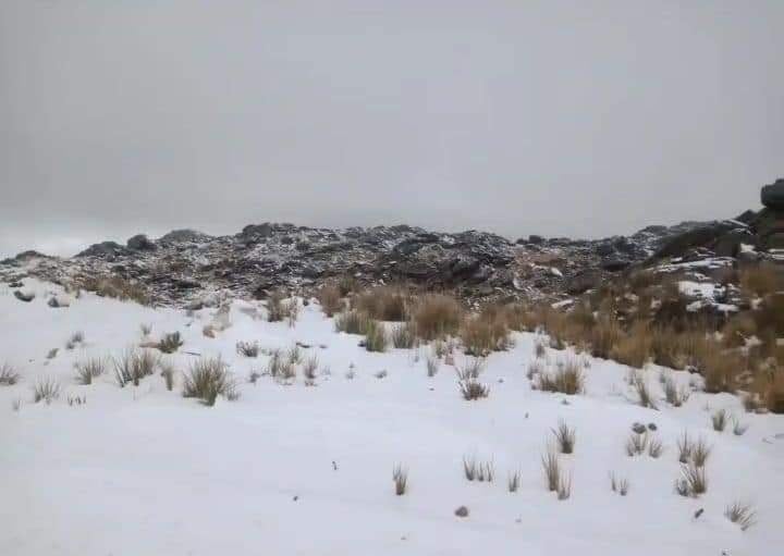 El Cerro Champaquí amaneció cubierto de blanco.