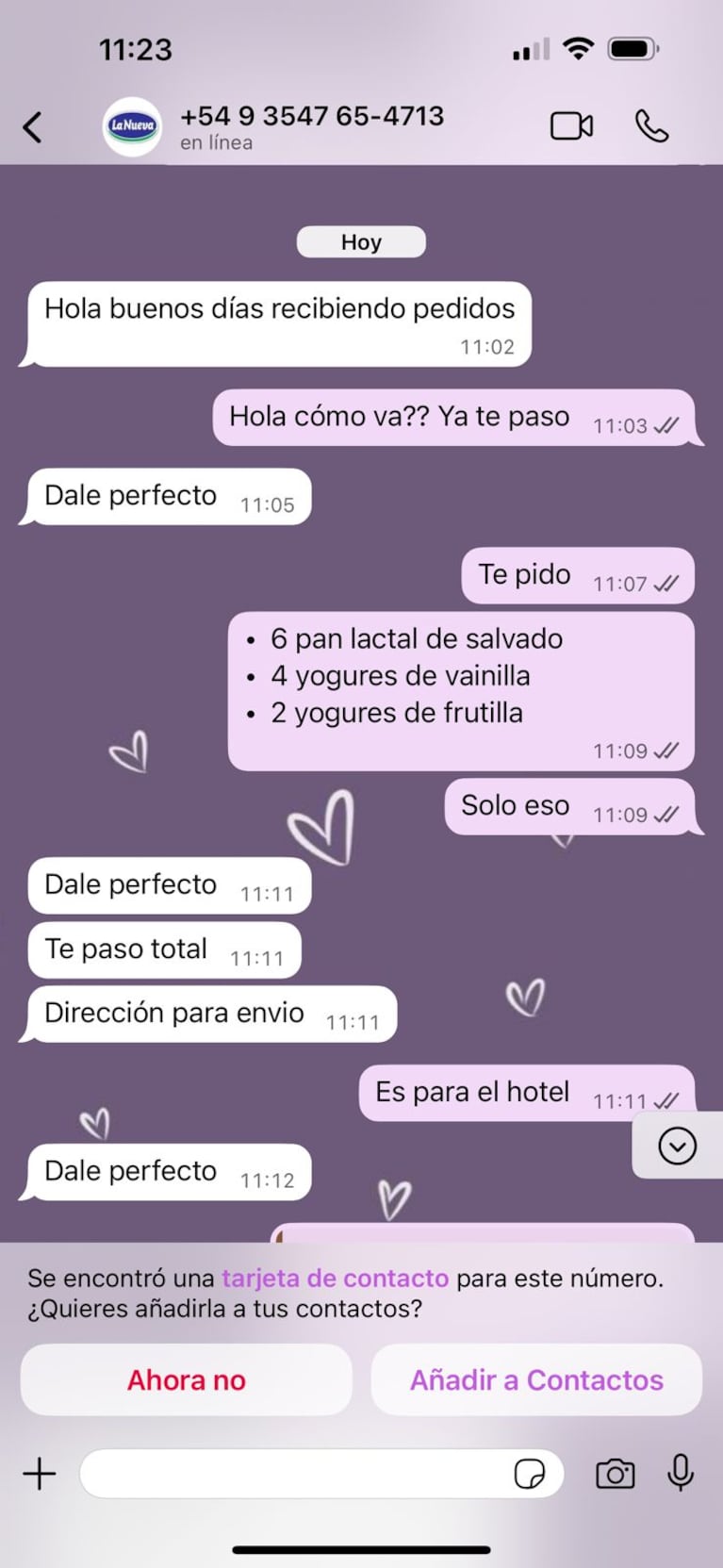 El chat con uno de los clientes.