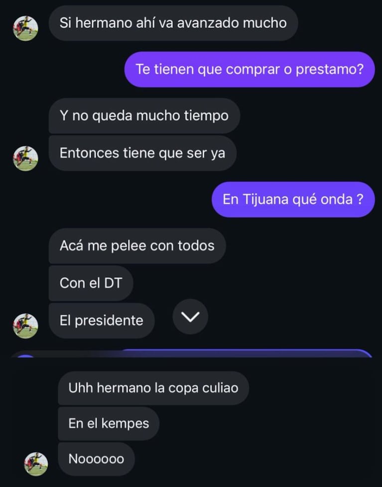 El chat de Bebelo Reynoso con un hincha de Talleres.