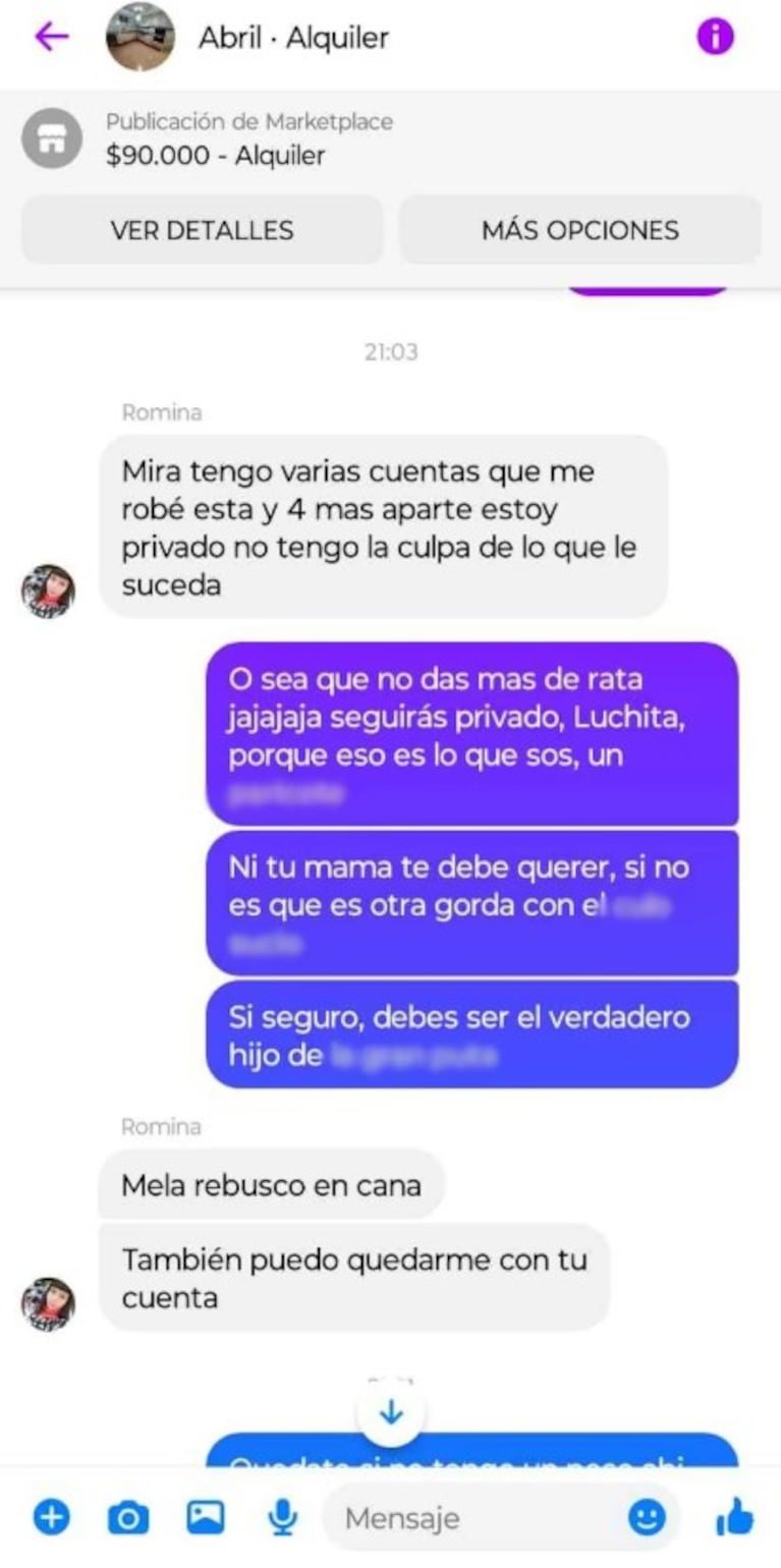 El chat de Lucía con el estafador.