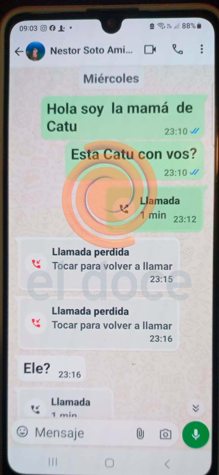 El chat de Néstor Soto con la madre de Catalina.