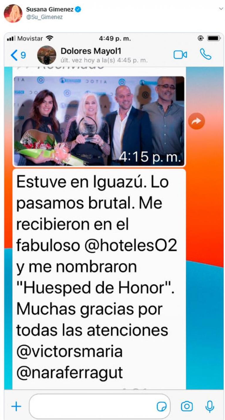 El chat de WhatsApp que Susana Giménez publicó por error en su Twitter