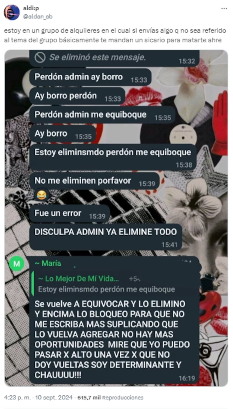 El chat viral entre el joven y la administradora. (Foto: X/@aldan_ab)