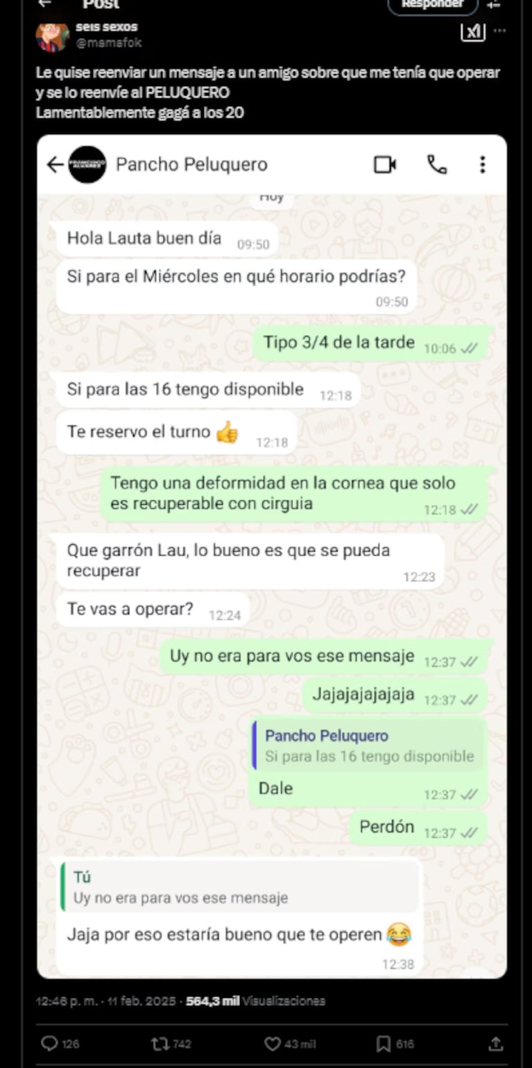 El chico compartió la conversación por WhatsApp. (Foto: X/@mamafok)