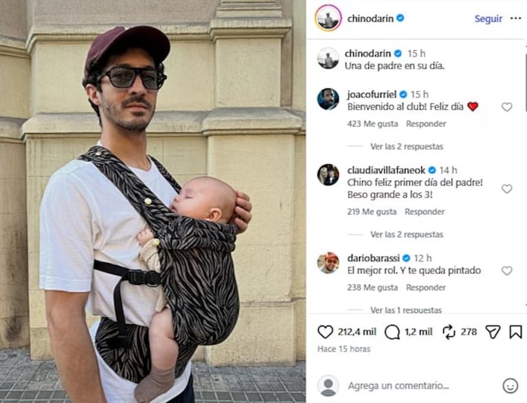 El Chino Darín mostró la cara de su hijo Dante en su primer Día del Padre