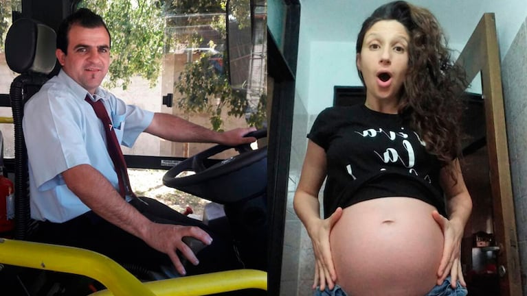El chofer "Cali" Villegas y Violeta Pérez, la pasajera embarazada. 