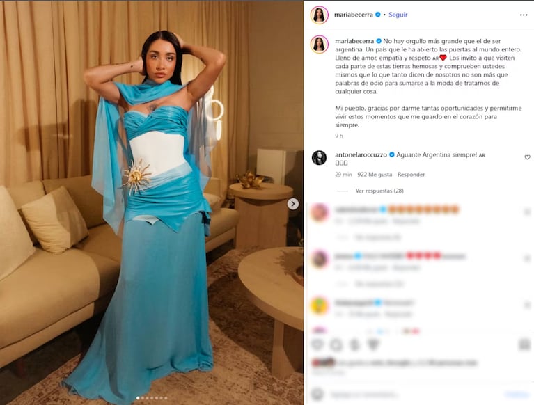 El comentario de Antonela Roccuzzo en la publicación de María Becerra.