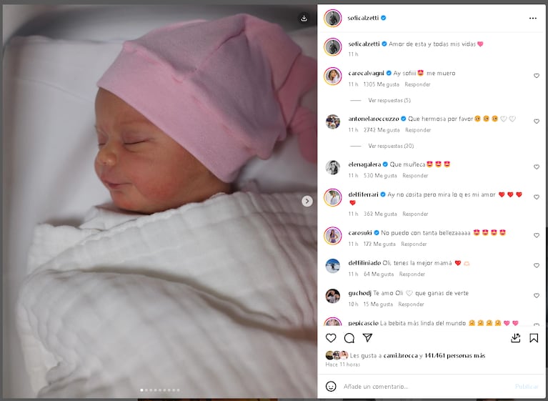 El comentario de Antonela Roccuzzo por la nueva hija del Kun Agüero y Sofía Calzetti. (Instagram)