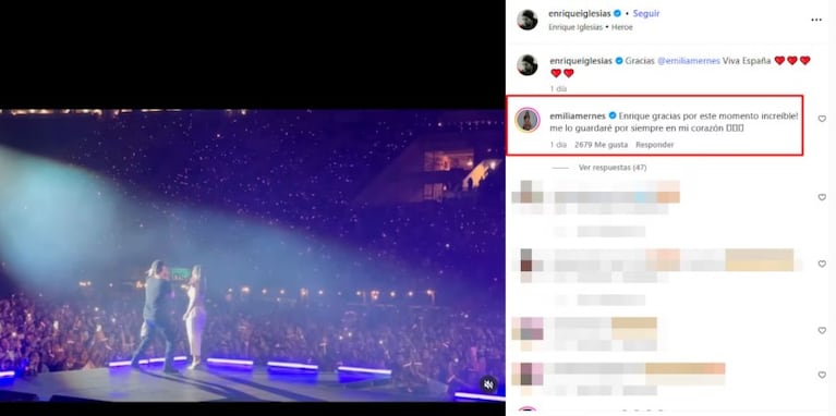 El comentario de Emilia en el posteo de Enrique Iglesias.