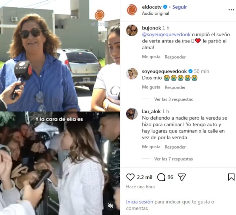 El comentario de Euge Quevedo en la publicación de El Doce sobre la muerte de Stella.