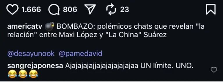 El comentario de la China sobre los rumores de romance con Maxi López. (Foto: Instagram)