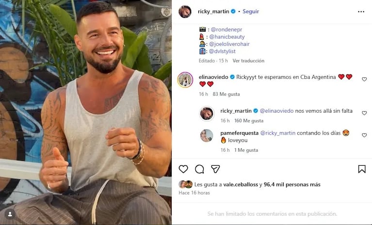 El comentario de Ricky Martín sobre Córdoba.