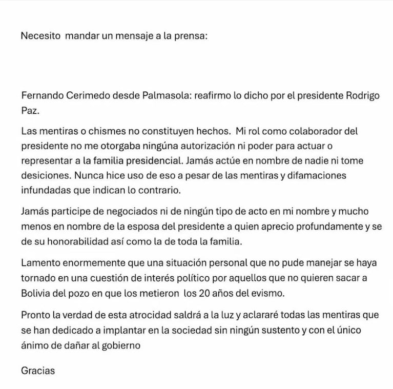 El comunicado de Cerimedo.