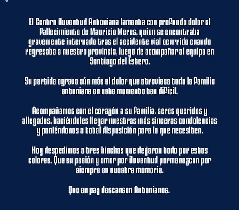 El comunicado de Juventud Antoniana.