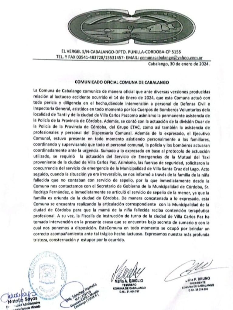 El comunicado de la Comuna de Cabalango por la muerte de Jazmín Saldaña.