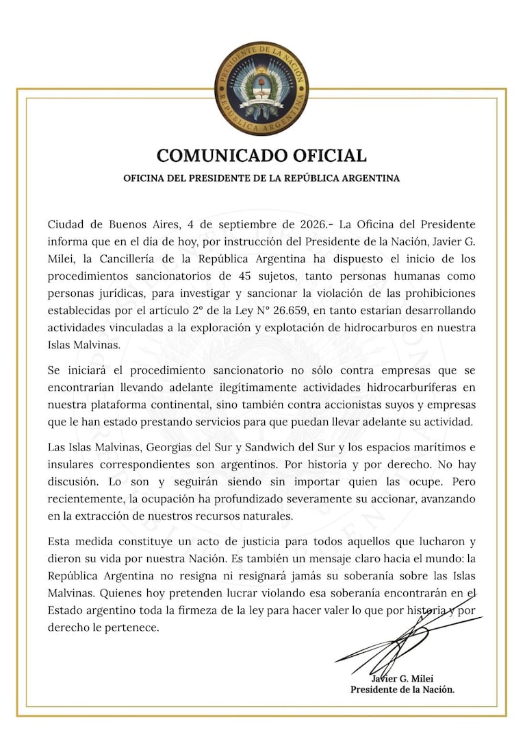 El comunicado de la Oficina del Presidente.