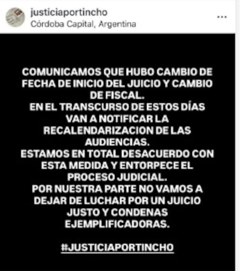 El comunicado de los allegados de la víctima.