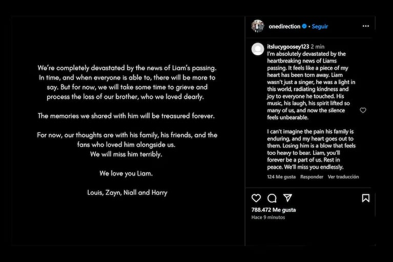 El comunicado de los ex One Direction tras la muerte de Liam Payne. (Foto: Instagram/ @onedirection)