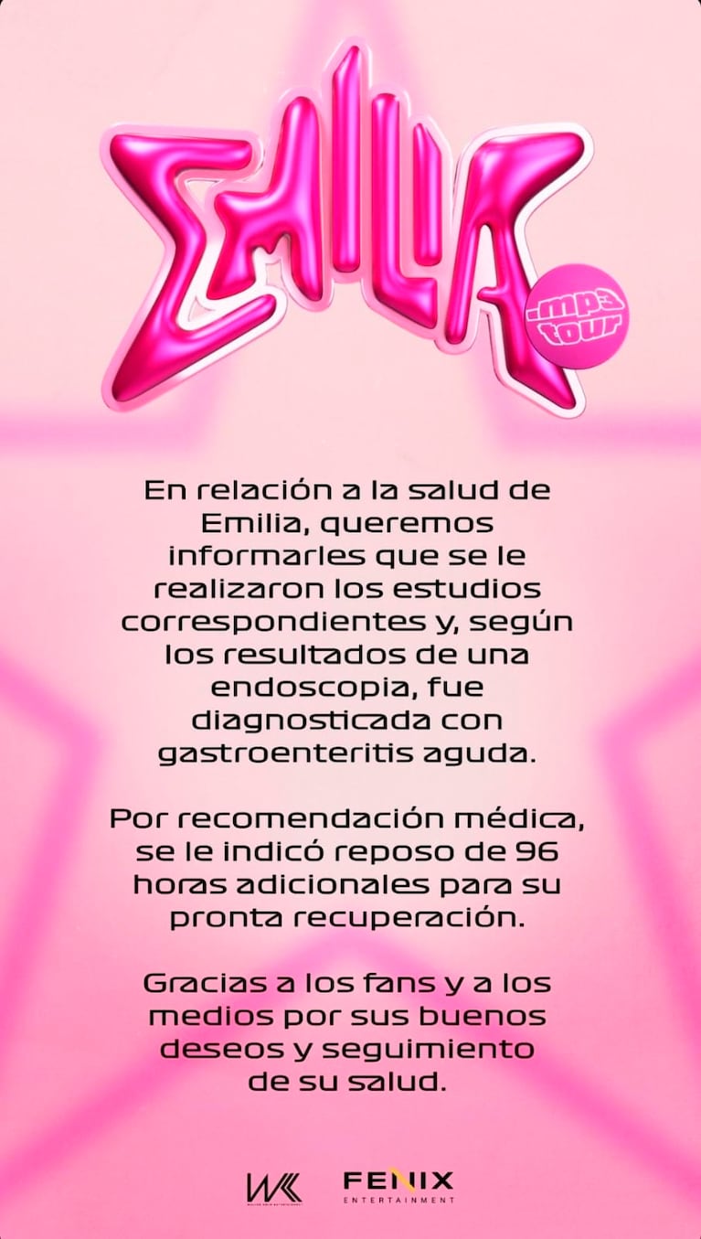 El comunicado sobre la salud de Emilia.