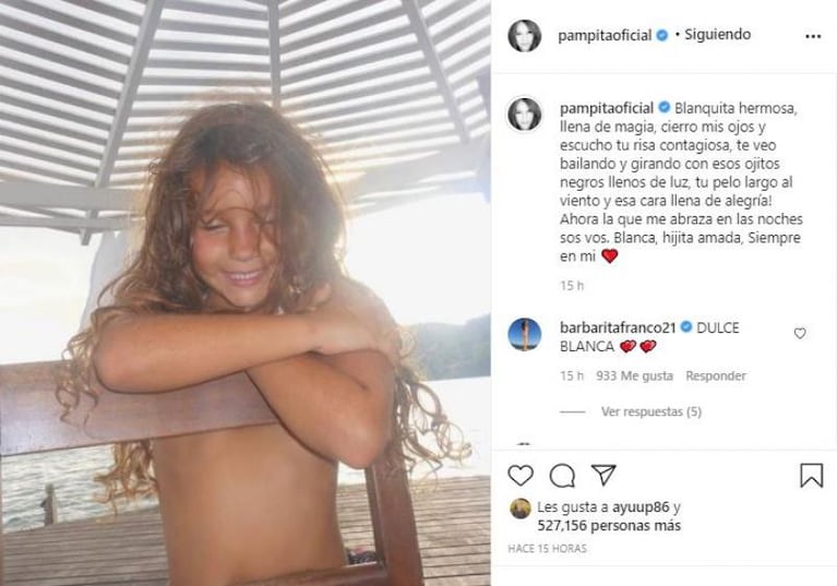 El conmovedor mensaje de Pampita para Blanca, a ocho años de su muerte