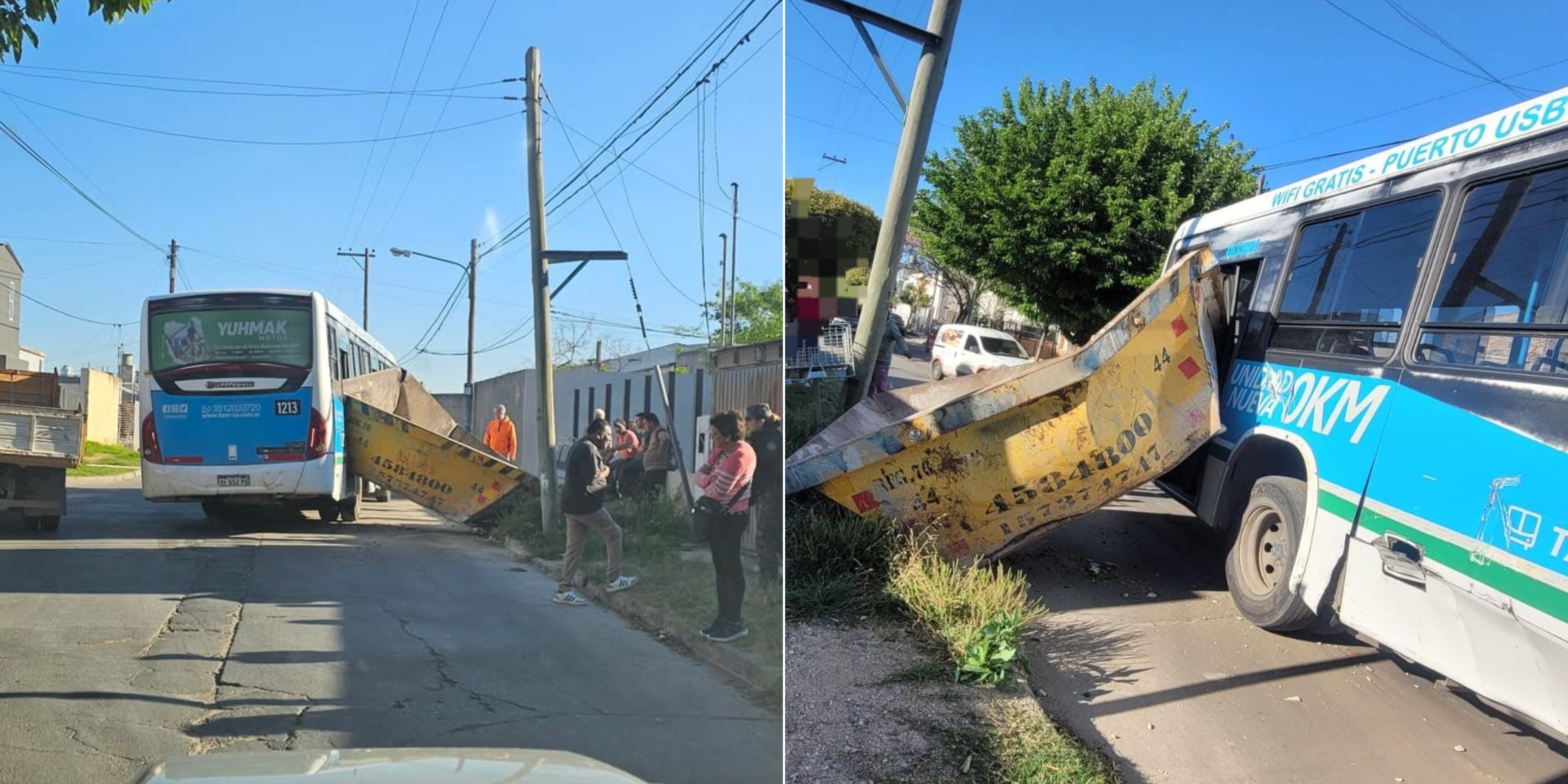 El contenedor metálico quedó "clavado" en la parte trasera de la unidad.