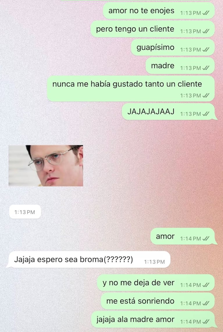 El contó a su novio que le gustaba un cliente. (Foto @sofilorenzanaa)