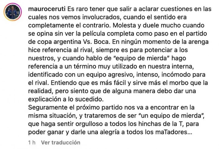 El contundente descargo del preparador físico de Talleres por su arenga ante Boca