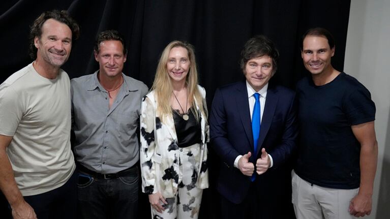 El cordobés Nalbandian con Nadal y Moyá junto a Milei en Miami.