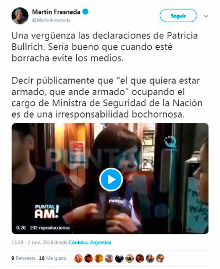 El cordobés y ex funcionario K que trató de "borracha" a Patricia Bullrich