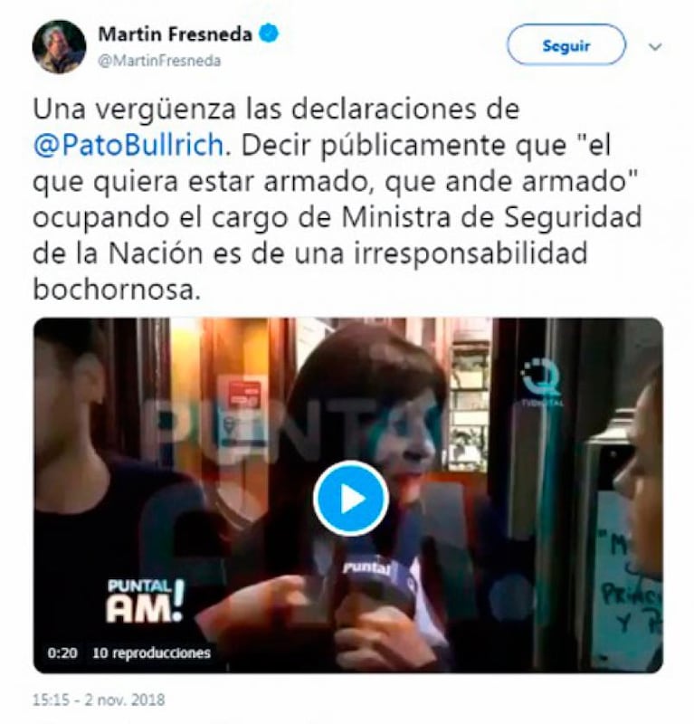 El cordobés y ex funcionario K que trató de "borracha" a Patricia Bullrich