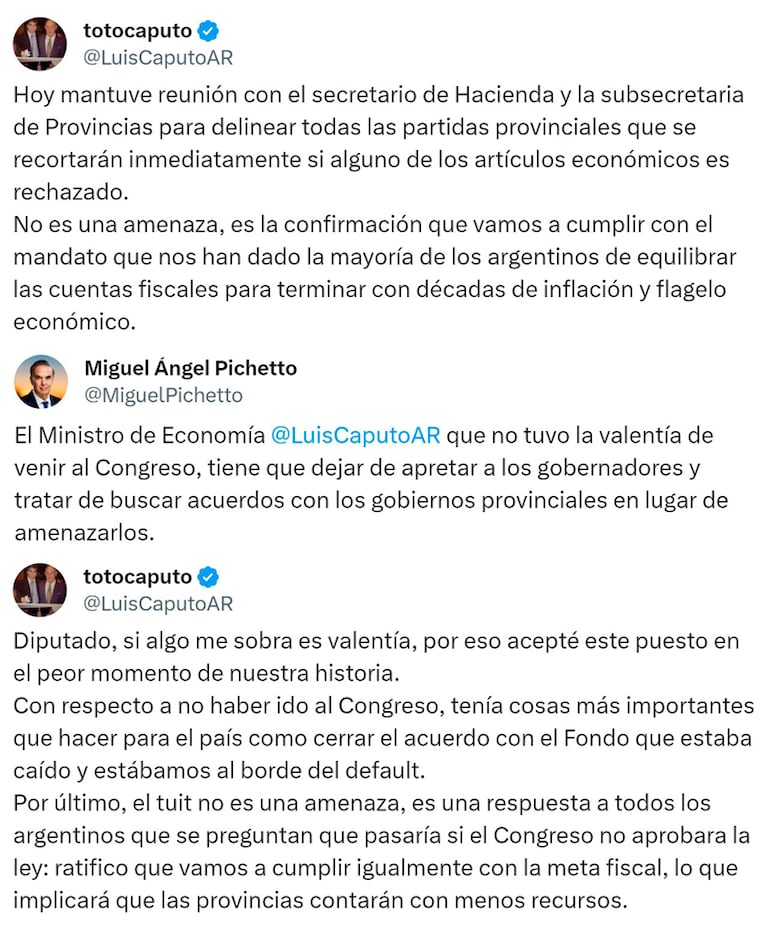 El cruce de Pichetto con Luis Caputo.